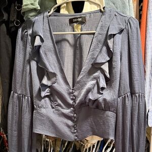 DO+BE Women's Buttoned Ruffle Blouse in Blue